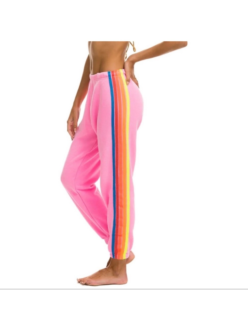 Aviator Nation 5 Stripe Neon Pink Sweatpants Medium M